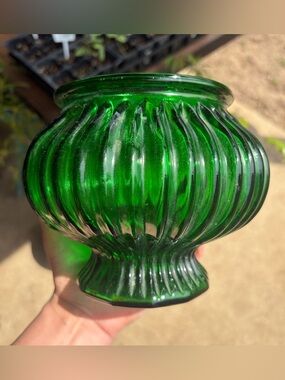 Vintage Deep Green Glass Vase E.O. Brody Co. Glass Planter 5” Tall